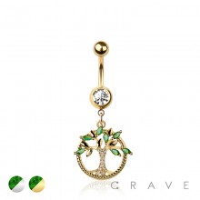 316L SURGICAL STEEL TREE OF LIFE DANGLE BELLY BUTTON NAVEL RING 